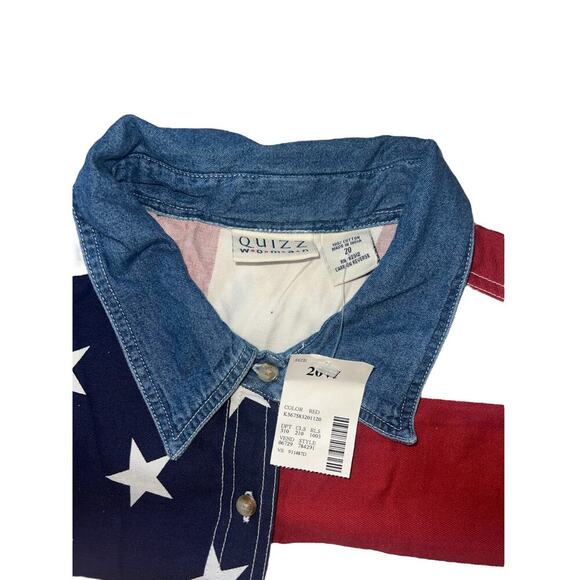 Vintage inspo USA Flag Button Down Patriotic Stars & Stripes Denim Collar sz 1X - Picture 4 of 6